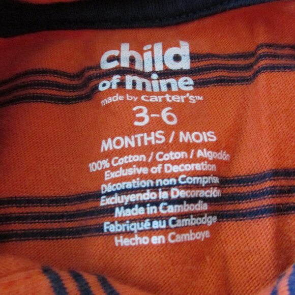 Carters Child of Mine Boys Polo Romper 3-6M Orange Stripe Short Sleeve Puppy Dog - Picture 5 of 6